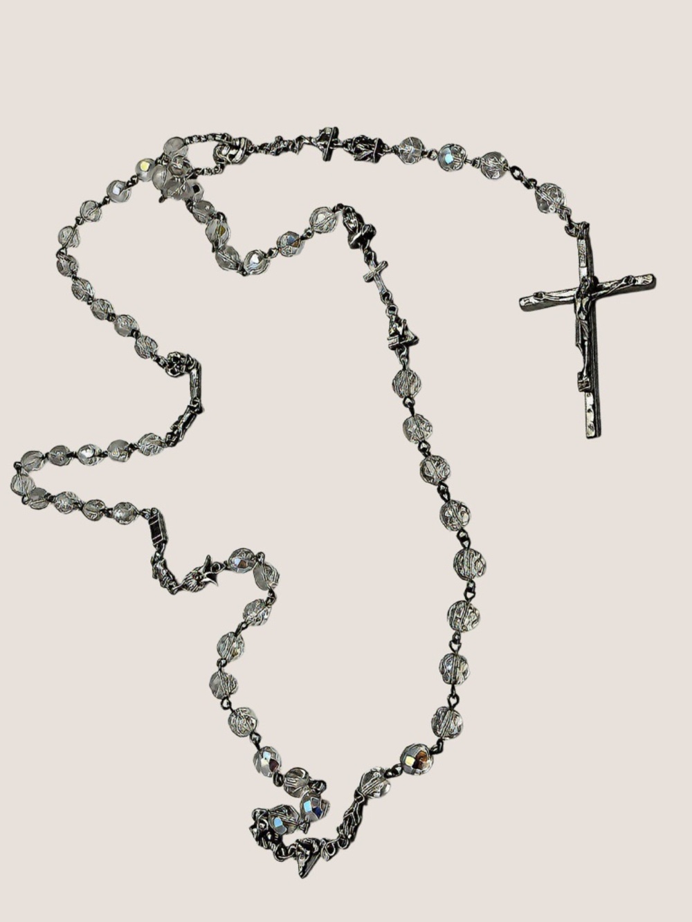 Vintage Catholic Stations of the Cross Rosary Crystal Italy